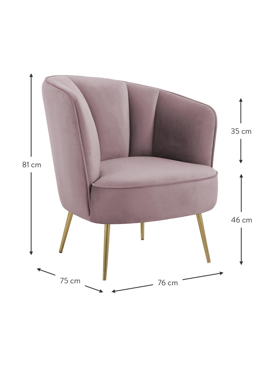 Fluwelen fauteuil Louise in mauve, Bekleding: fluweel (polyester), Poten: gecoat metaal, Fluweel mauve, B 76 x D 75 cm