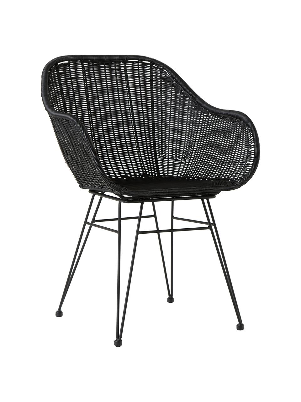 Polyratanové židle s područkami Costa, 2 ks, Černá, Š 57 cm, V 58 cm