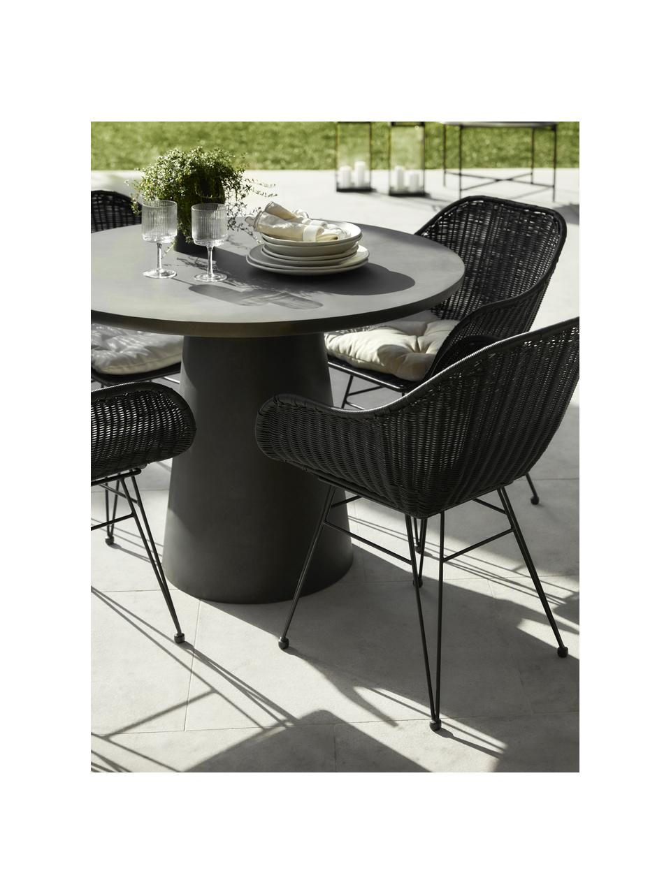Sedia con braccioli in polirattan Costa 2 pz, Seduta: intreccio in polietilene, Struttura: metallo verniciato a polv, Nero, Larg. 57 x Prof. 58 cm