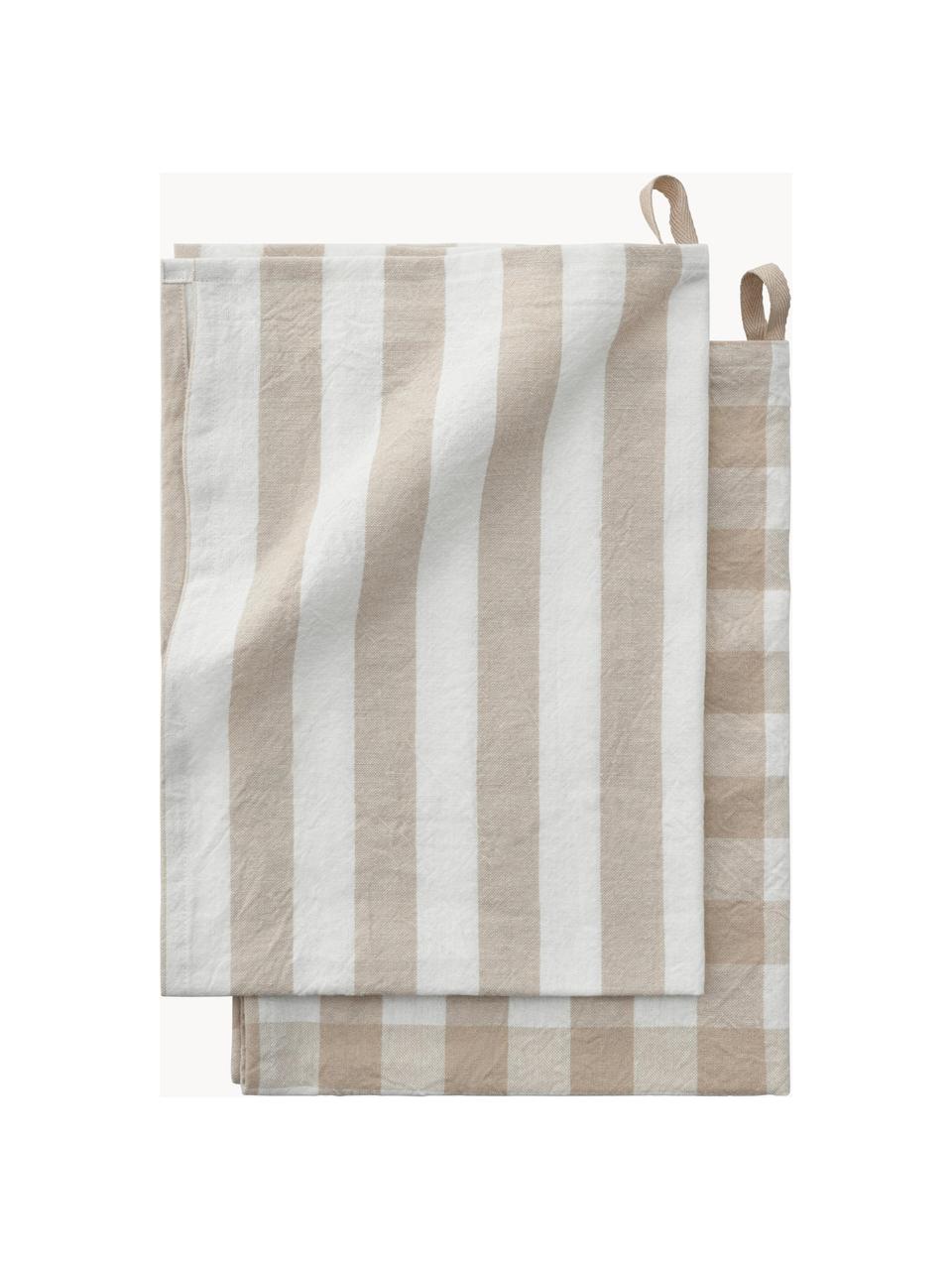 Paños de cocina de algodón Minna, 2 uds., 100% algodón, Beige, blanco, An 50 x L 70 cm