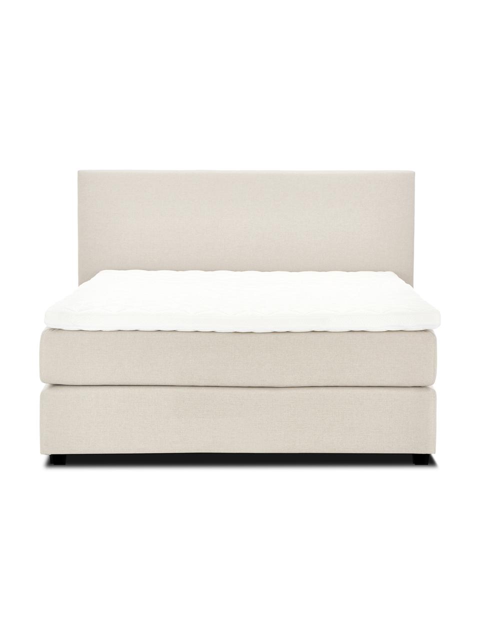 Premium Boxspringbett Eliza in Beige, Matratze: 5-Zonen-Taschenfederkern, Webstoff Beige, 140 x 200 cm, Härtegrad 2