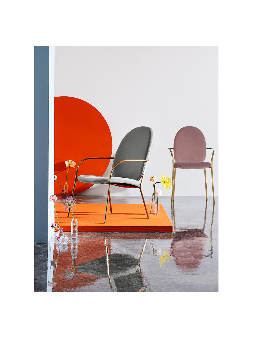 Fluwelen lounge fauteuil Mary in grijs, Bekleding: fluweel (polyester), Frame: gecoat metaal, Fluweel grijs, B 63 x D 73 cm