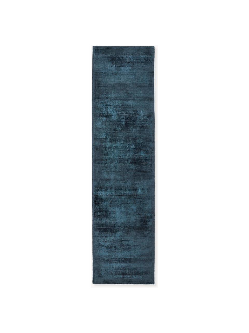 Tapis de couloir en viscose tissé main Jane, Bleu foncé, larg. 80 x long. 250 cm