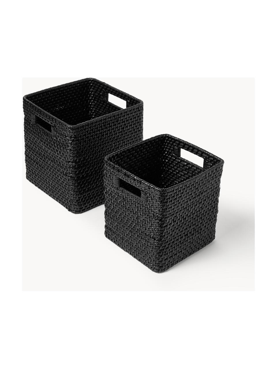 Set di 2 cesti Lurdes, Rattan, Nero, Set in varie misure