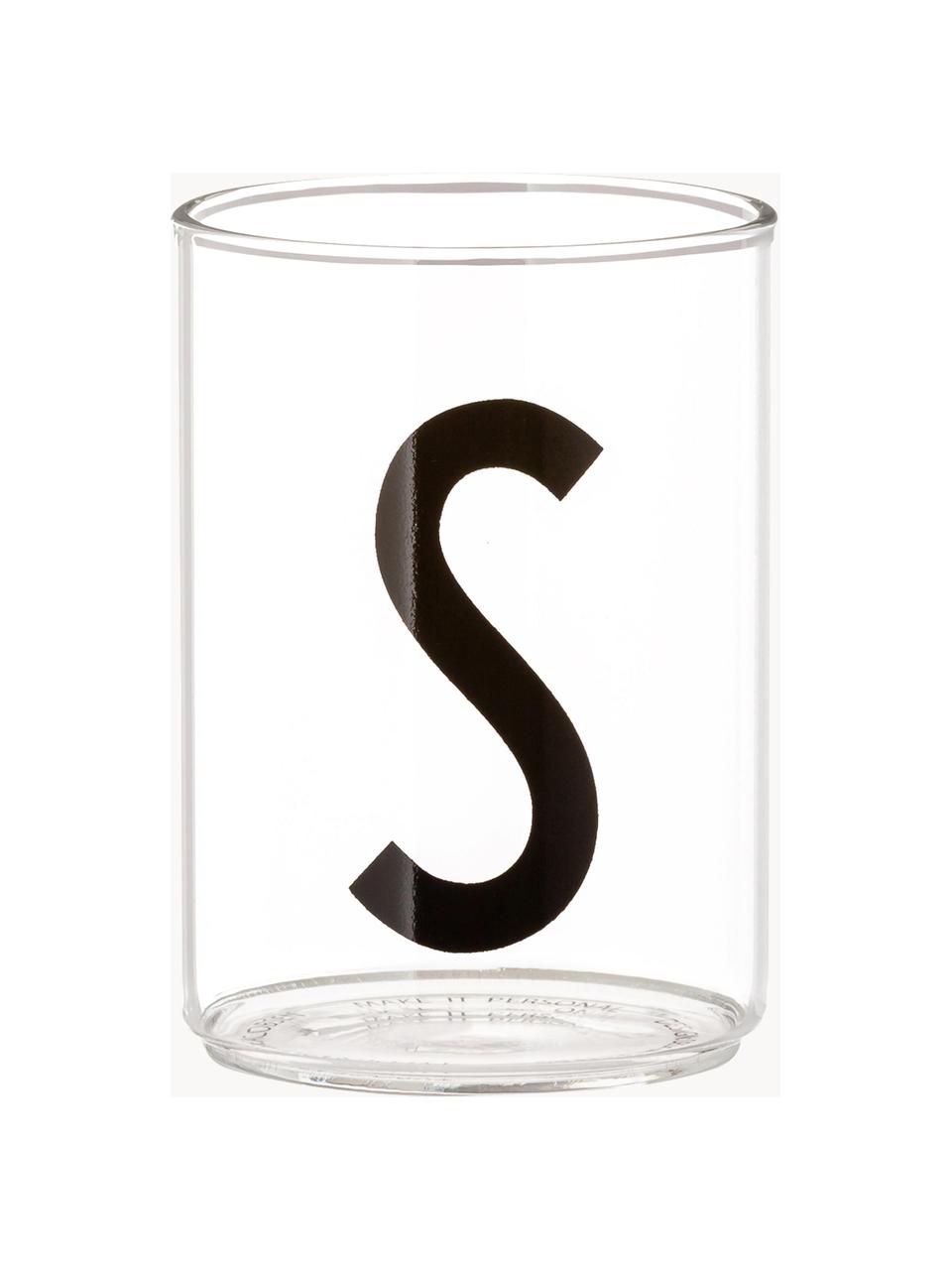 Bicchiere di design in vetro con lettera Personal (varianti dalla A alla Z), Vetro borosilicato, Trasparente, nero, Bicchiere per l'acqua A, 300 ml