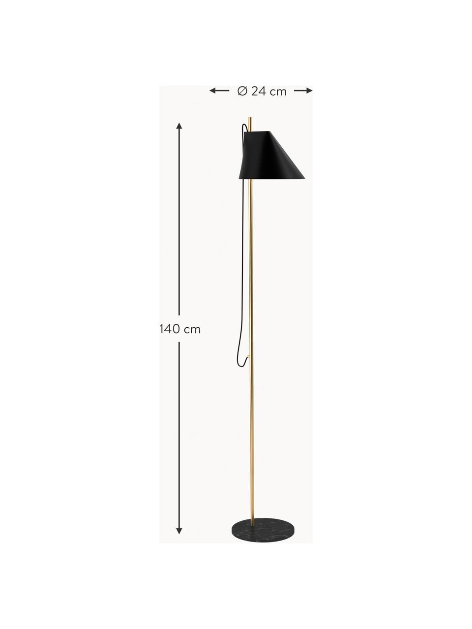 Dimmbare LED-Leselampe Yuh mit Timerfunktion, Lampenschirm: Aluminium, lackiert, Lampenfuß: Marmor, gebürstet, Schwarz, marmoriert, Messing, H 140 cm