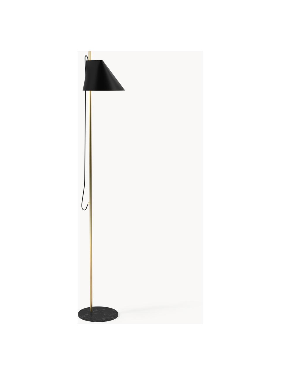 Lampa podłogowa LED z funkcją przyciemniania Yuh, Stelaż: mosiądz szczotkowany, Czarny, marmurowy, mosiężny, W 140 cm