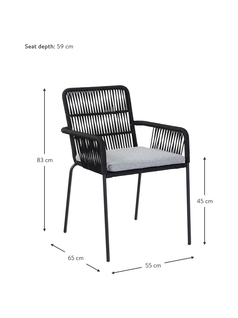Chaises à accoudoirs avec assise rembourrée Sando, 2 pièces, Noir, gris, larg. 55 x prof. 65 cm