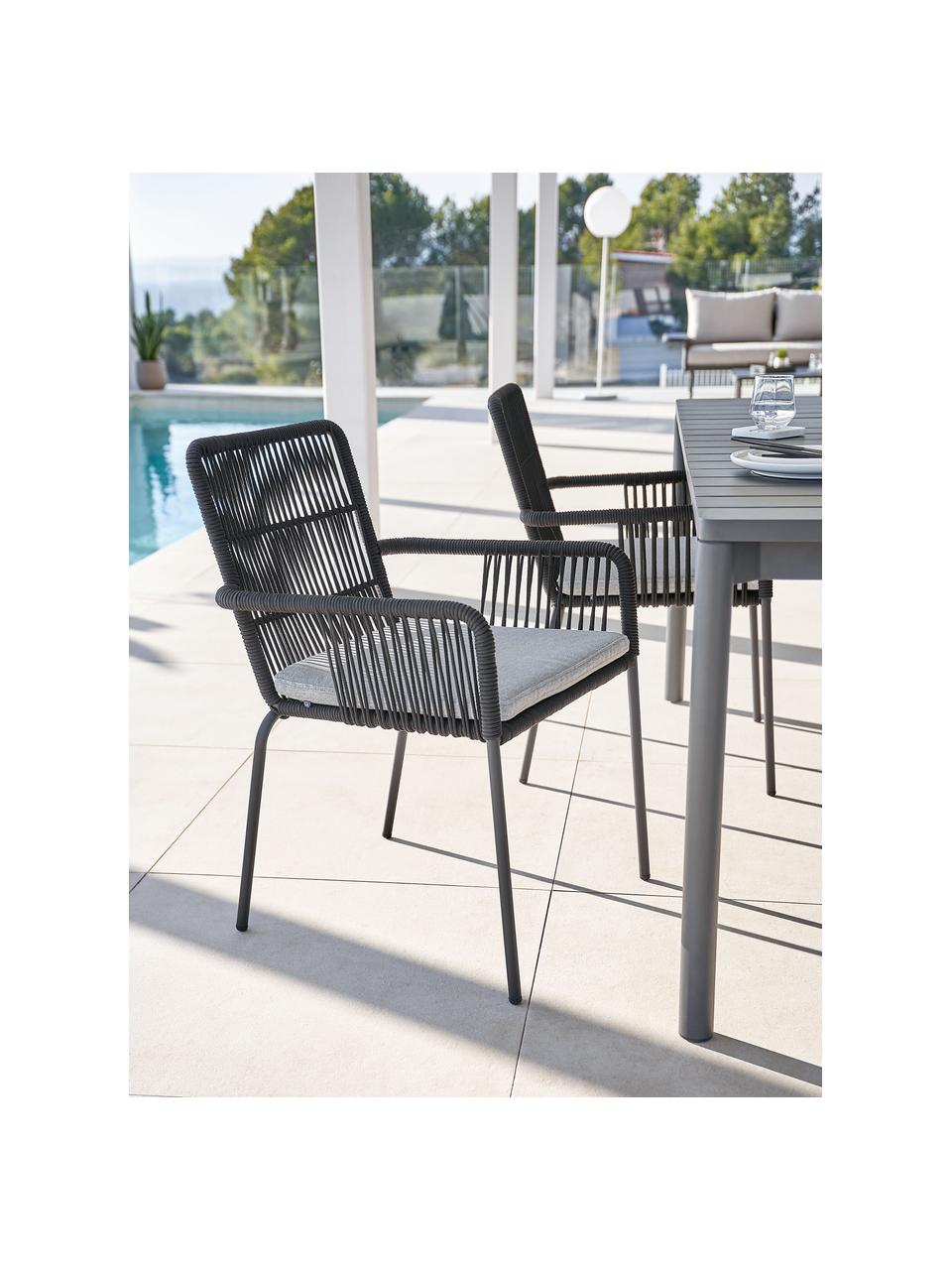 Chaises à accoudoirs avec assise rembourrée Sando, 2 pièces, Noir, gris, larg. 55 x prof. 65 cm