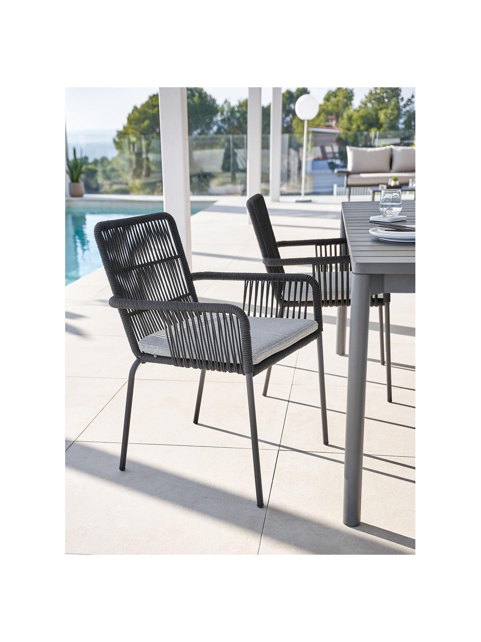 Krzesło z podłokietnikami Sando, 2 szt., Stelaż: metal malowany proszkowo, Szara tkanina, czarny, S 55 x G 65 cm