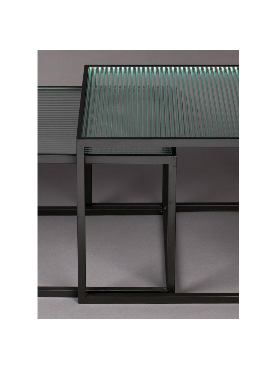 Table basse en verre rainuré Boli, 2 élém., Transparent, noir, Lot de différentes tailles