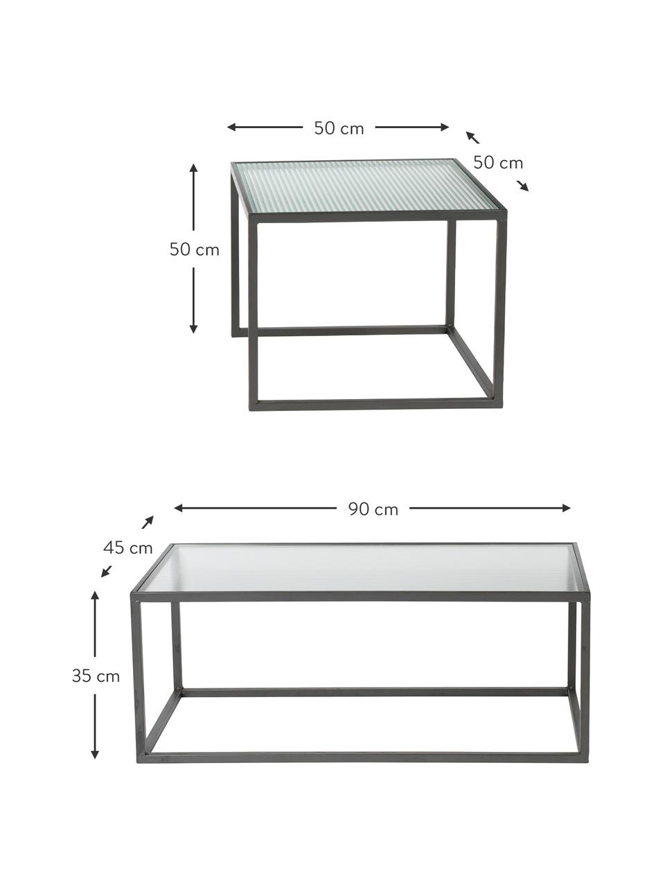Súprava konferenčných stolíkov so sklenenou doskou Boli, 2 diely, Polopriehľadná, čierna