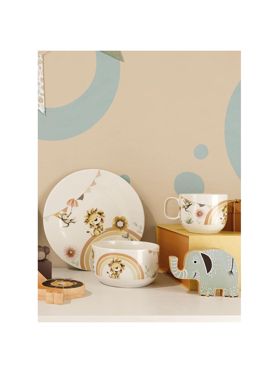 Komplet naczyń dziecięcych z porcelany Lion, 3 elem., Porcelana premium, Biały, odcienie brązowego, Komplet z różnymi rozmiarami