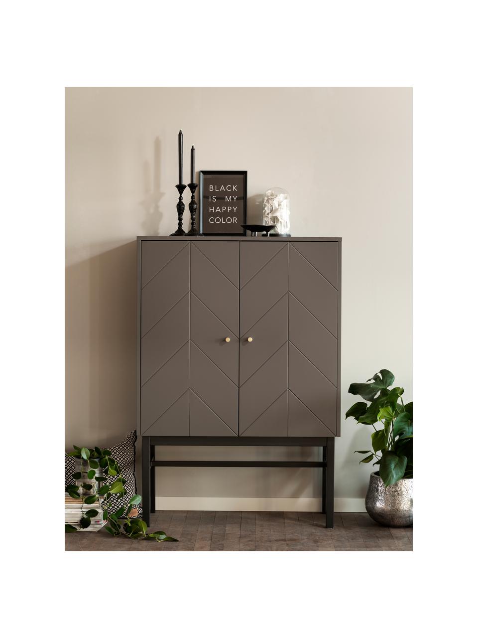 Credenza alta con 2 ante Webster, Gambe: legno di albero della gom, Grigio, antracite, Larg. 94 x Alt. 135 cm