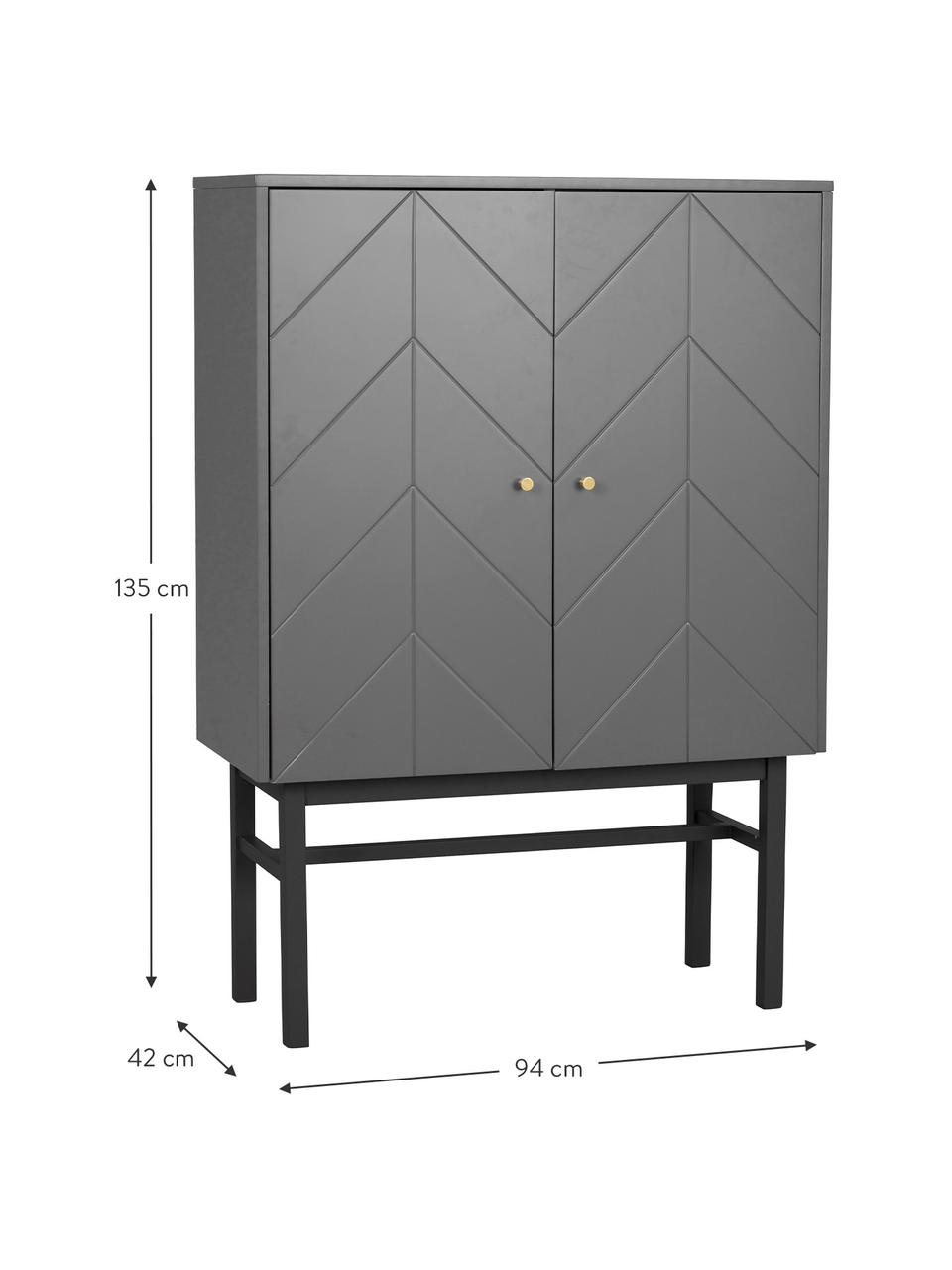 Dressoir Webster met deuren in grijs, Frame: MDF, Poten: massief rubberhout, Grijs, antraciet, 94 x 135 cm