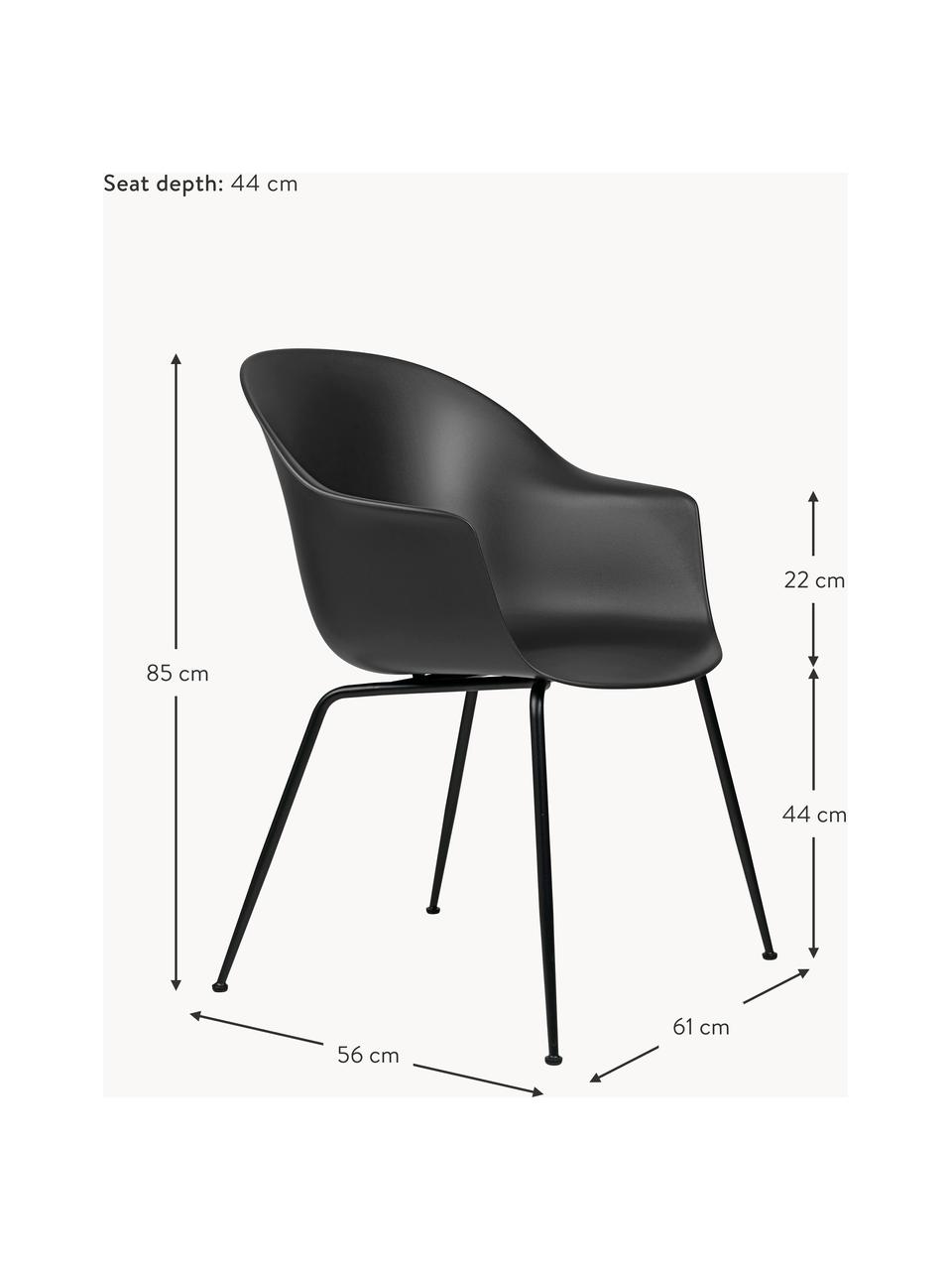 Armlehnstuhl Bat, Sitzschale: Kunststoff, Beine: Metall, beschichtet, Schwarz, B 61 x T 56 cm