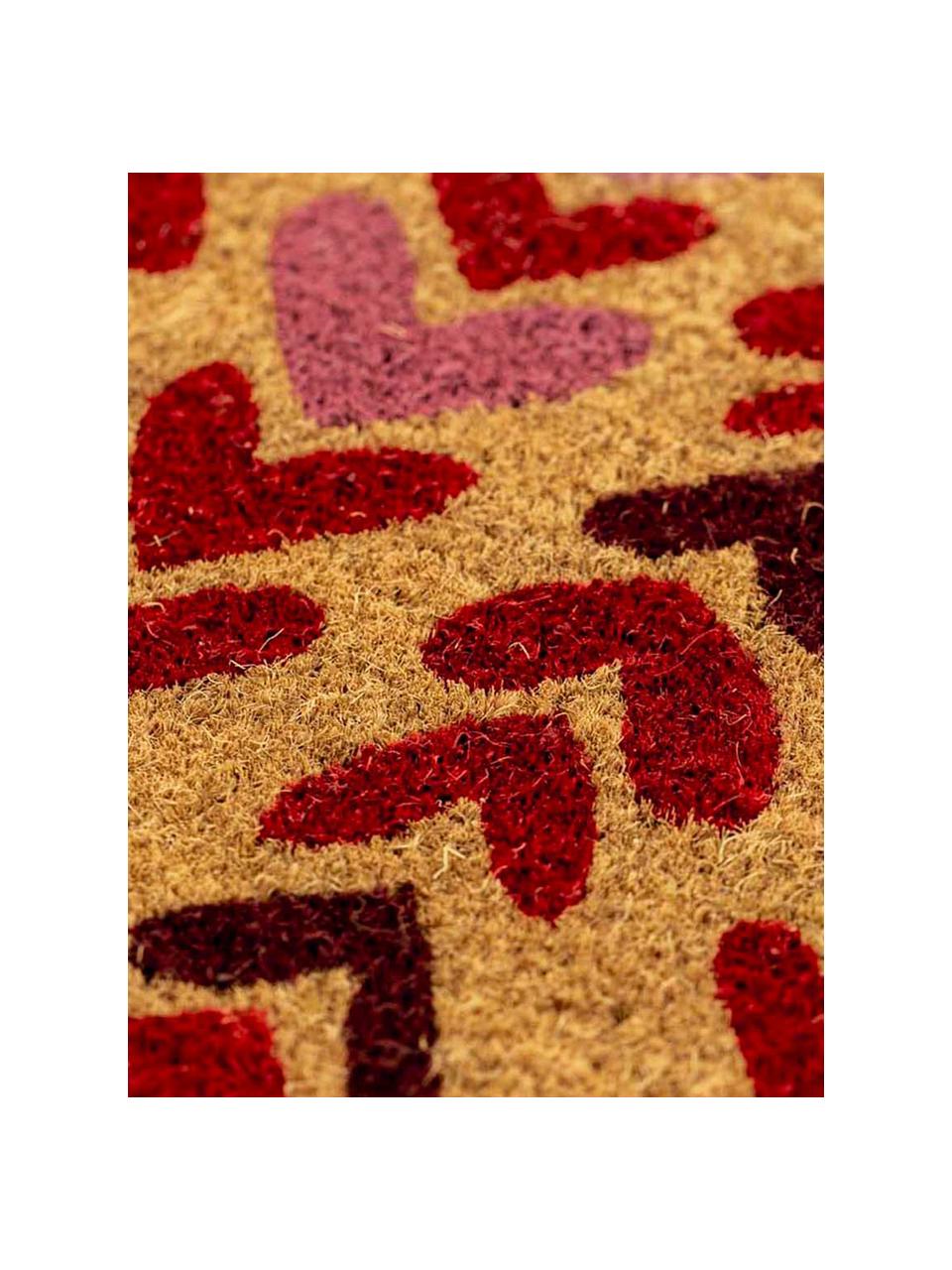 Fußmatte Heartwood, Oberseite: Kokosfasern, Unterseite: PVC, Beige, Rot- und Rosatöne, B 43 x L 70 cm
