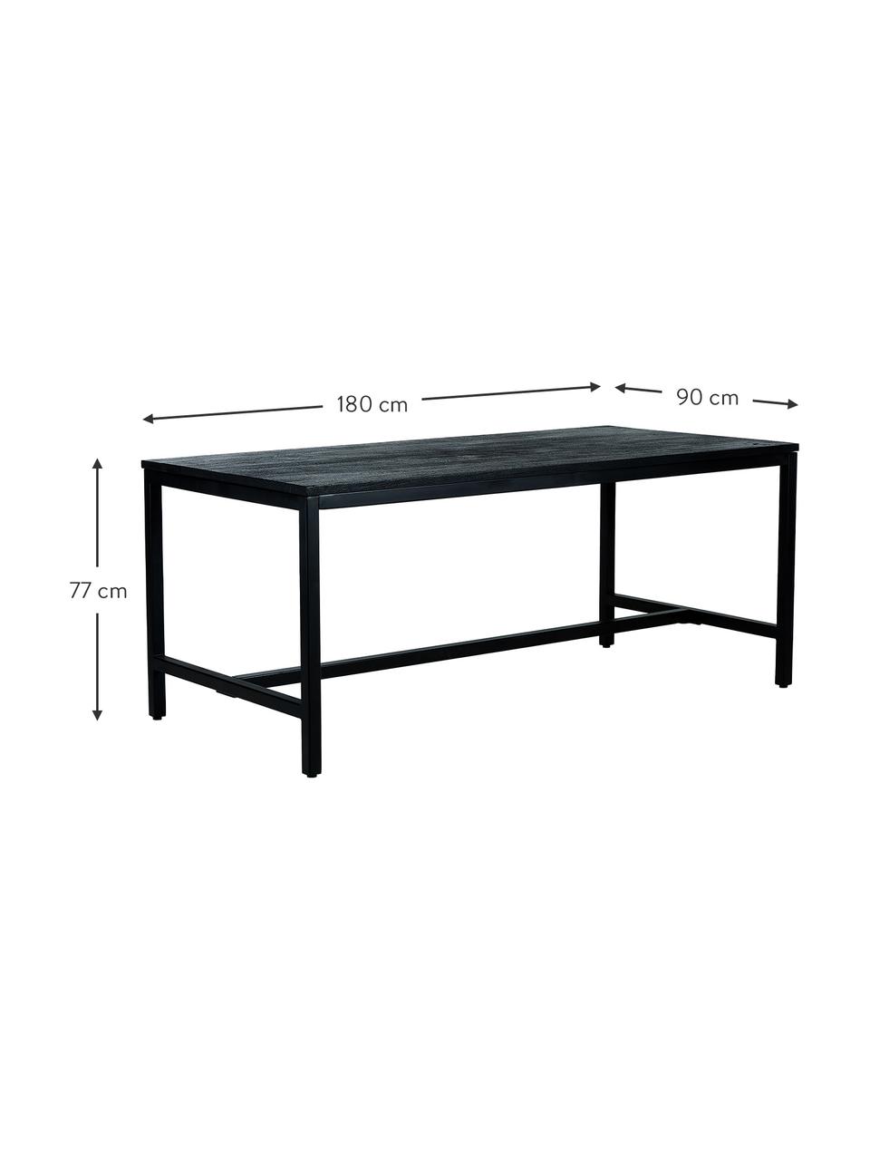Tavolo con piano in legno massiccio nero Raw, 180x90 cm, Struttura: metallo verniciato a polv, Nero, Larg. 180 x Prof. 90 cm