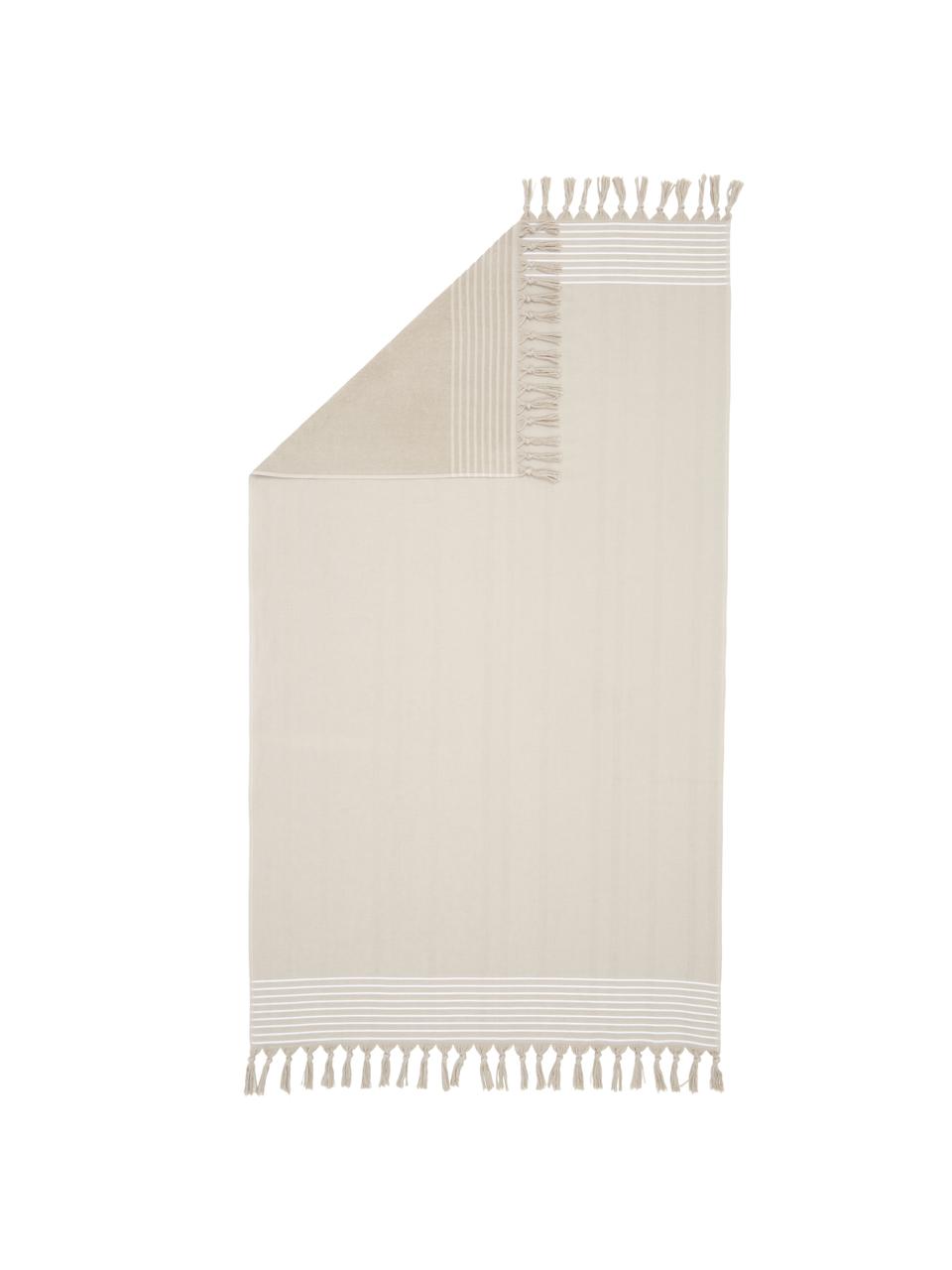 Telo fouta con retro in spugna e frange Freddy, Retro: spugna, Beige, Larg. 100 x Lung. 180 cm