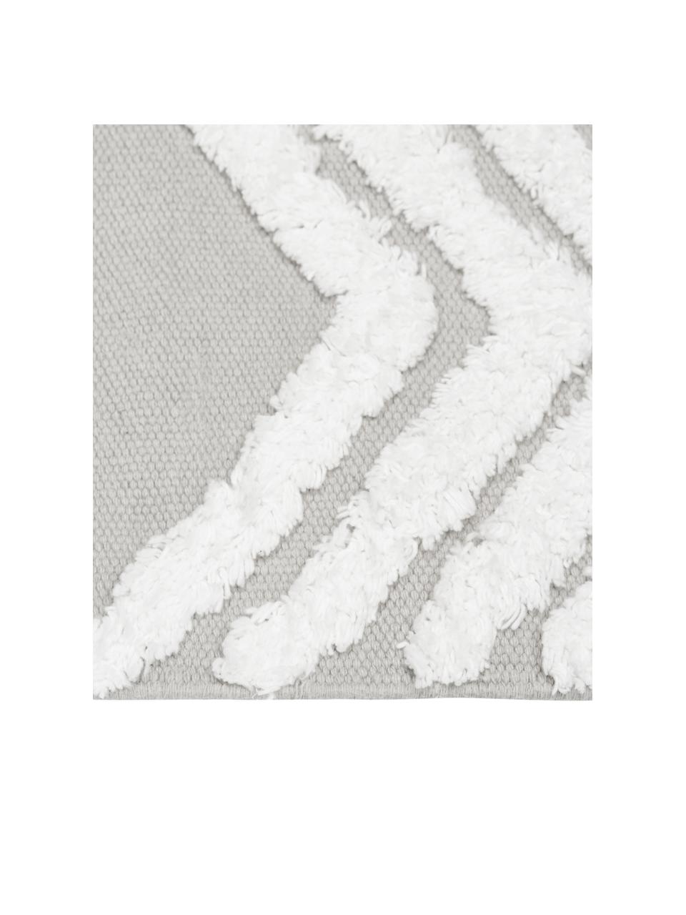 Handgewebter Baumwollteppich Ziggy mit erhabener Hoch-Tief-Struktur, 100% Baumwolle, Grau, Cremeweiss, B 80 x L 150 cm (Grösse XS)