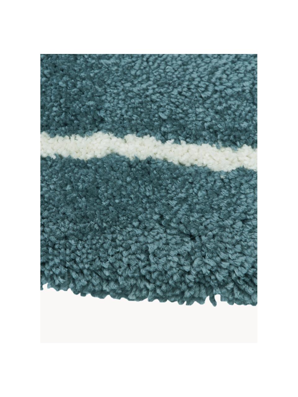 Flauschiger Hochflor-Teppich Amelie, handgetuftet, Flor: 100 % Polyester, Petrol, Cremeweiß, B 80 x L 150 cm (Größe XS)