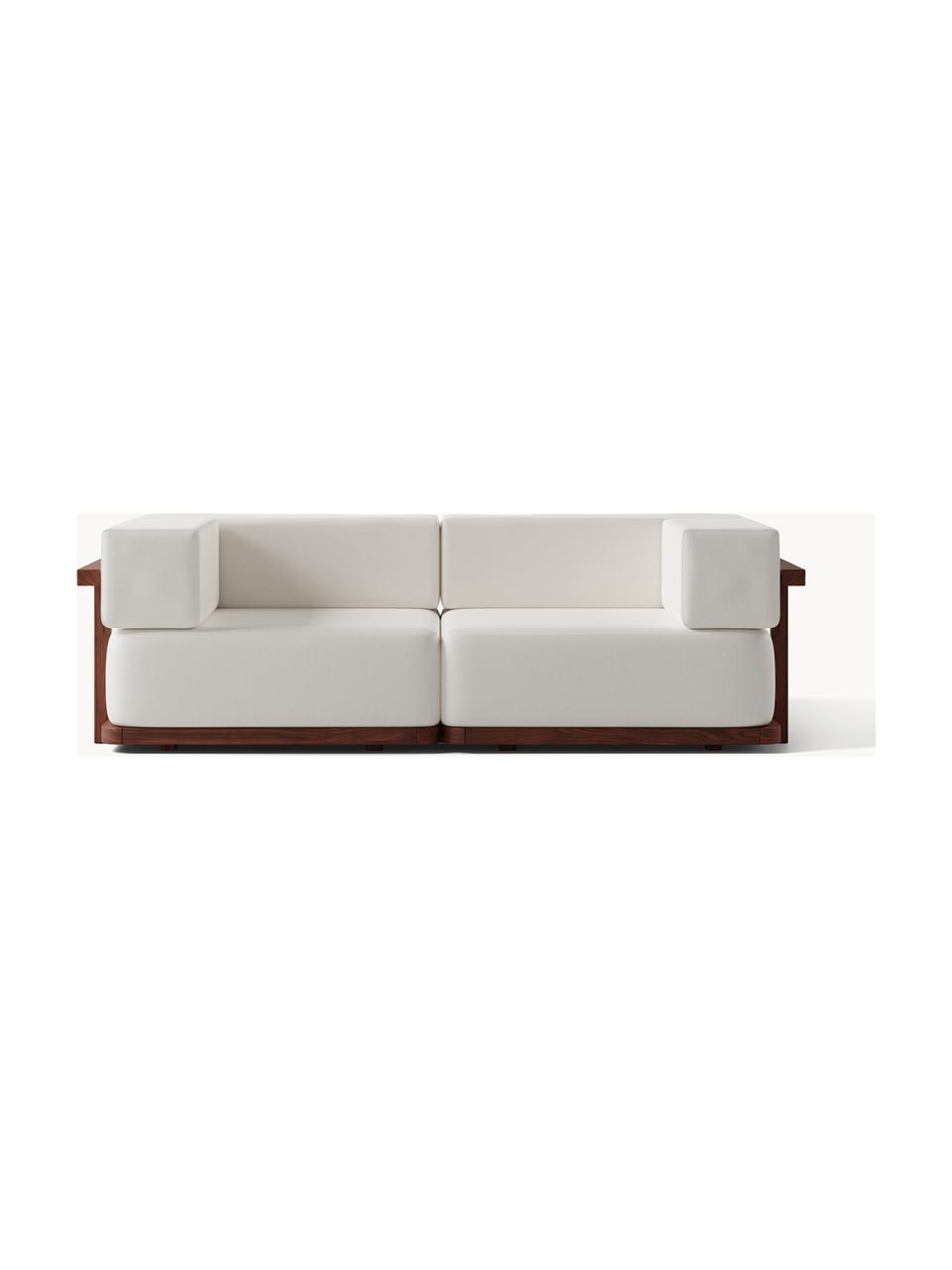 Sofá lounge modular para exterior Matheus (2 plazas), Funda: 100% algodón Alta resiste, Estructura: madera maciza de acacia, , Tejido blanco Off White, madera de acacia, An 219 x F 110 cm