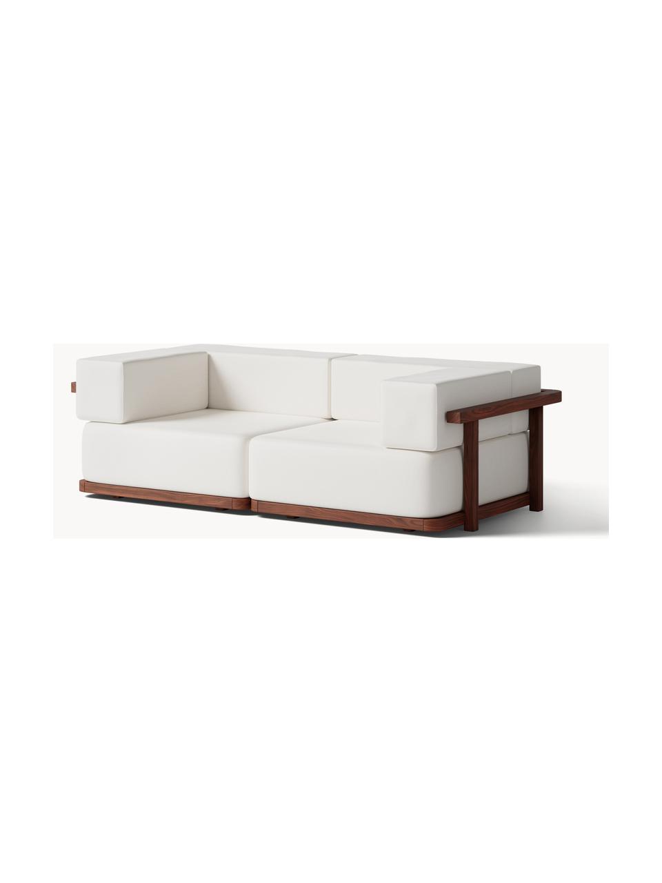 Sofá lounge modular para exterior Matheus (2 plazas), Funda: 100% algodón Alta resiste, Estructura: madera maciza de acacia, , Tejido blanco Off White, madera de acacia, An 219 x F 110 cm