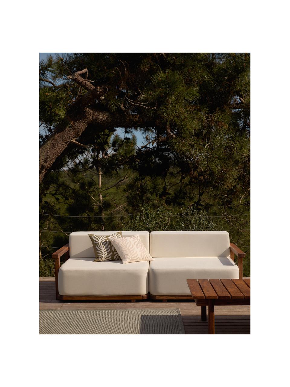 Modulaire tuinloungebank Matheus (2-zits), Frame: massief acaciahout, metaa, Geweven stof gebroken wit, acaciahout, B 219 x D 110 cm