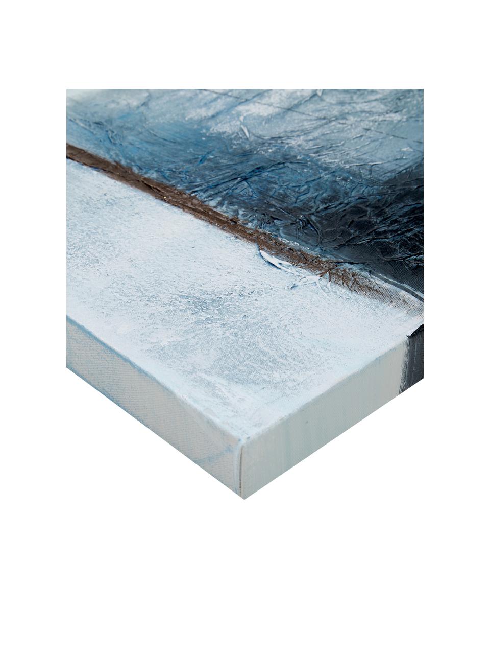 Quadro su tela dipinto a mano Golden Blue II, Immagine: colori ad olio su tela (3, Tonalità blu, tonalità grigie, dorato, Larg. 90 x Alt. 120 cm