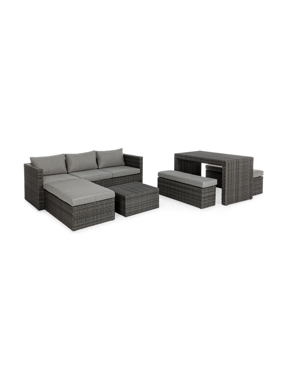 Tuin loungeset Platea, 6-delig, Frame: synthetische vezels, Bekleding: polyester, Grijs, donkergrijs, Verschillende formaten