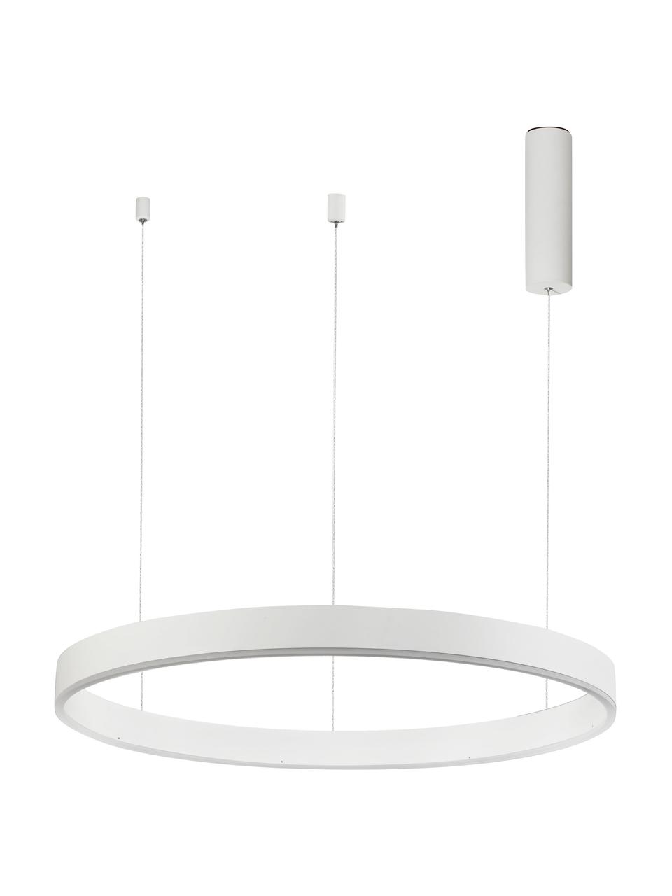 Grote LED hanglamp Motif in wit, Lampenkap: gecoat aluminium, Diffuser: acryl, Baldakijn: gecoat aluminium, Wit, Ø 60 x H 190 cm