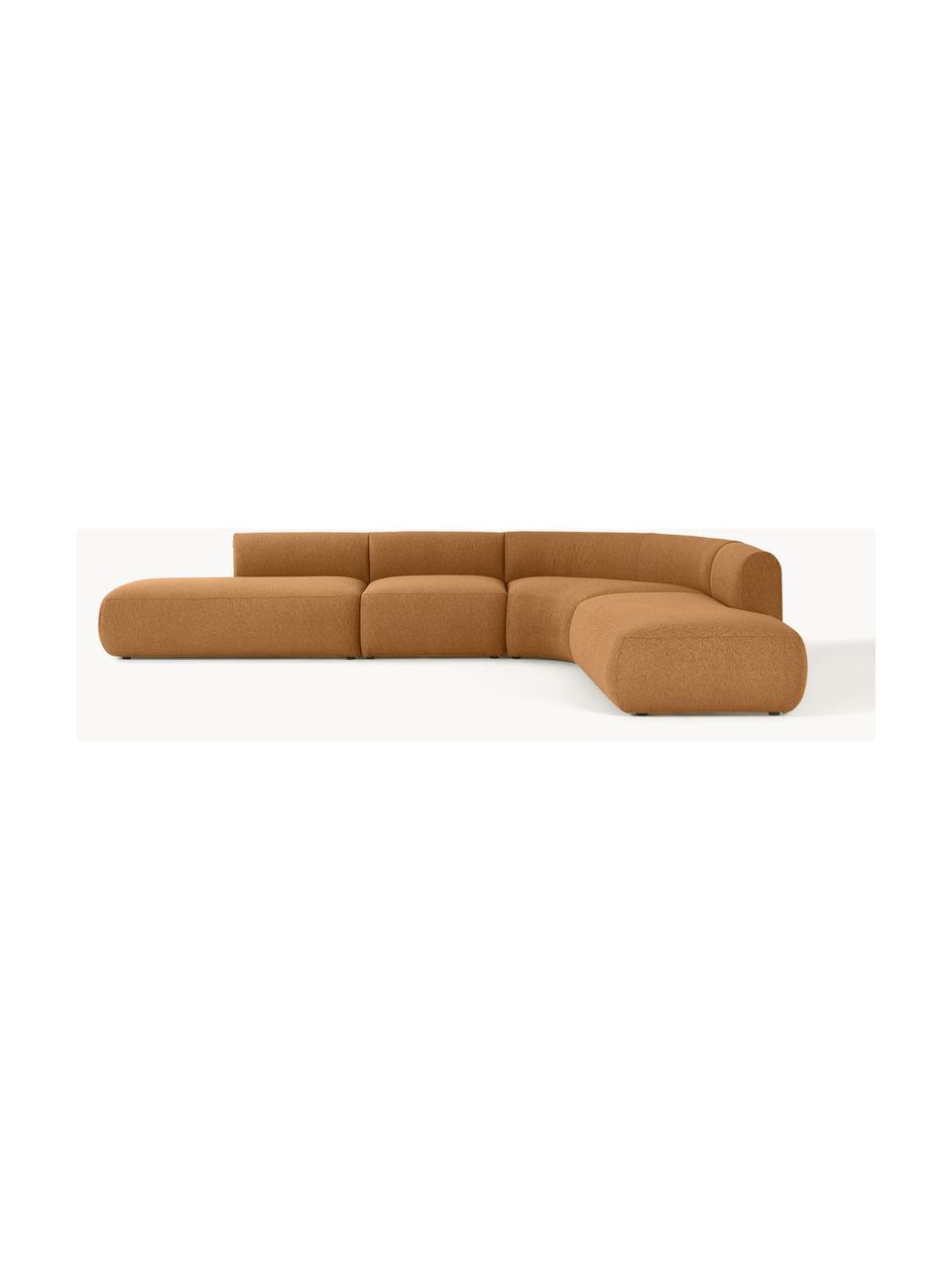 Sofá rinconera modular en tejido bouclé Sofia (4 plazas), Tapizado: tejido bouclé (100% polié, Estructura: madera de abeto con certi, Patas: plástico, Bouclé marrón claro, An 385 x F 298 cm