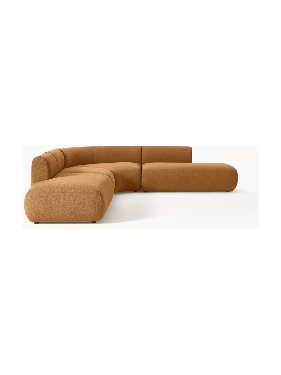 Sofá rinconera modular en tejido bouclé Sofia (4 plazas), Tapizado: tejido bouclé (100% polié, Estructura: madera de abeto con certi, Patas: plástico, Bouclé marrón claro, An 385 x F 298 cm