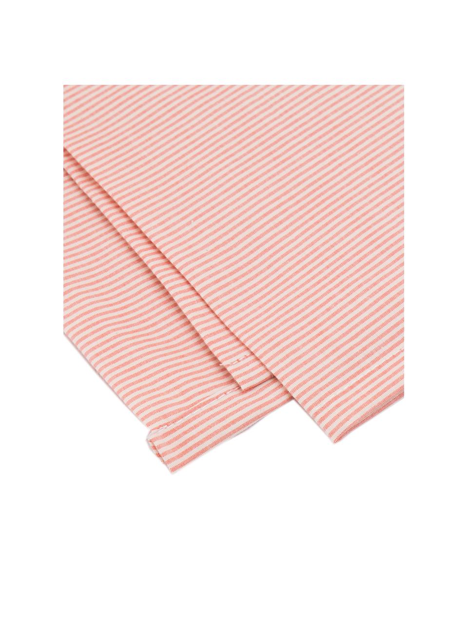 Parure copripiumino in cotone Stripes, Terracotta, crema, 155 x 260 cm + 1 federa + 1 lenzuolo con angoli