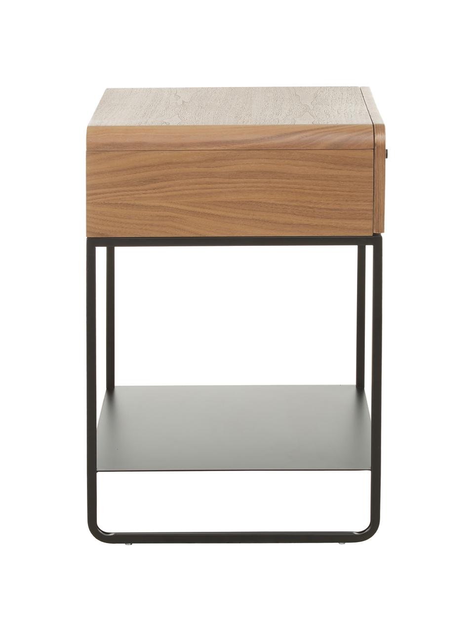 Nachtkastje Sally, Frame: walnoot fineer, melamine, Hout, zwart, B 45 cm x H 58 cm