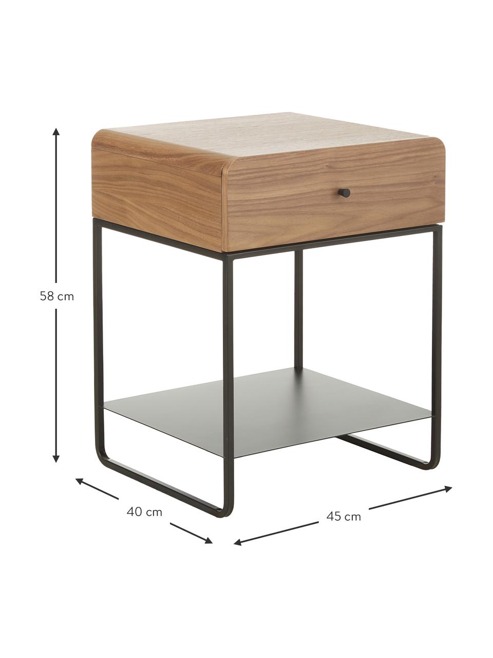 Nachtkastje Sally, Frame: walnoot fineer, melamine, Hout, zwart, B 45 cm x H 58 cm