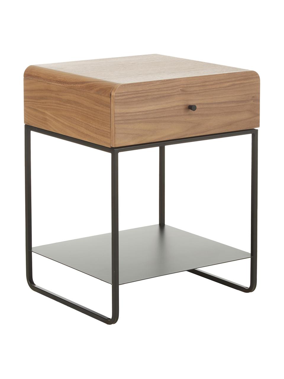 Nachtkastje Sally, Frame: walnoot fineer, melamine, Hout, zwart, B 45 cm x H 58 cm