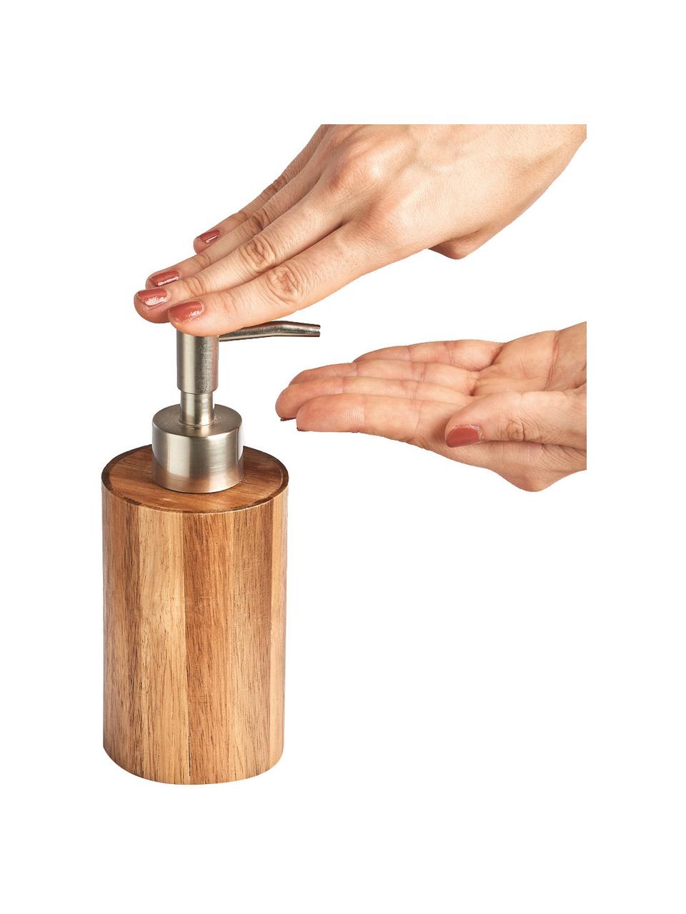 Distributeur de savon en bois d'acacia Wood, Bois d'acacia, couleur argentée, Ø 7 x haut. 17 cm