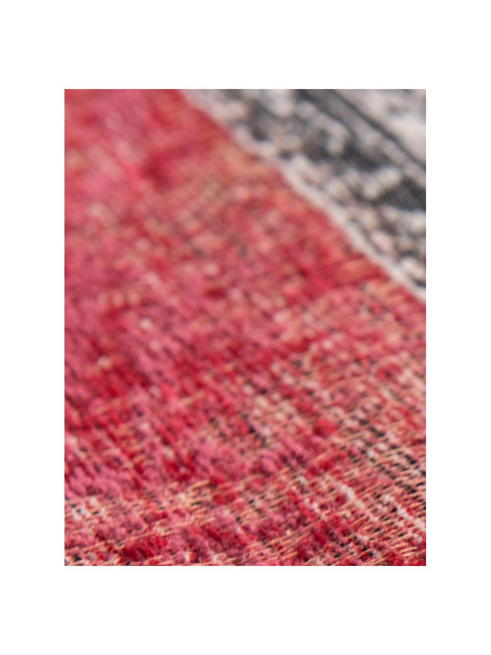 Chenille vloerkleed Multi in patchwork design, Bovenzijde: 85% chenilledraad (katoen, Weeftechniek: jacquard, Onderzijde: katoenmix, gecoat met lat, Rood, beige, zwart, B 140 x L 200 cm (maat S)