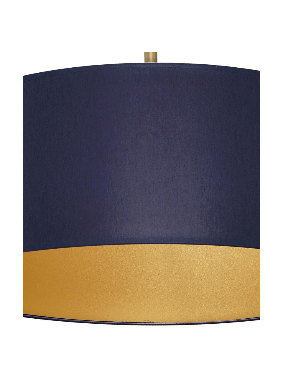 Plafondlamp Benni, Lampenkap: katoenmix, Baldakijn: gecoat metaal, Marineblauw, messingkleurig, Ø 50 x H 35 cm