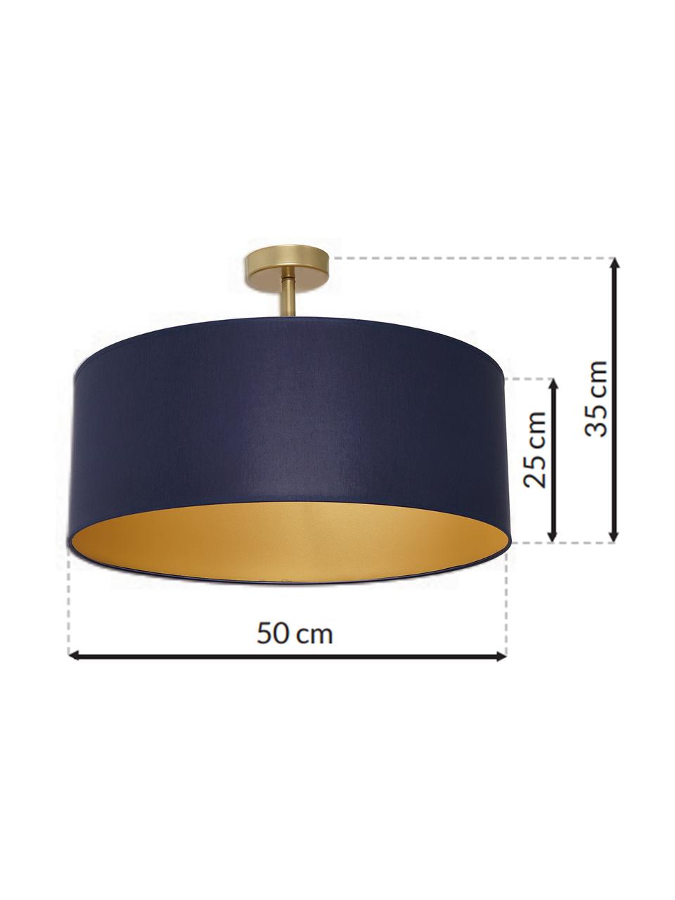 Lampada da soffitto Ben, Paralume: miscela di cotone, Baldacchino: metallo rivestito, Blu navy, ottonato, Ø 50 x Alt. 35 cm