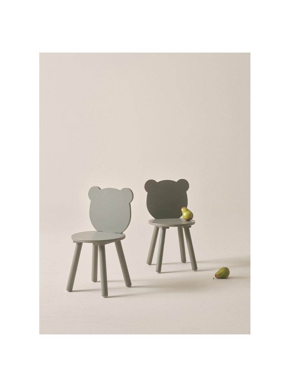 Chaise verte en bois pour enfant Beary, 2 pièces, Bois de pin, MDF (panneau en fibres de bois à densité moyenne), laqué, Vert, larg. 30 x haut. 58 cm