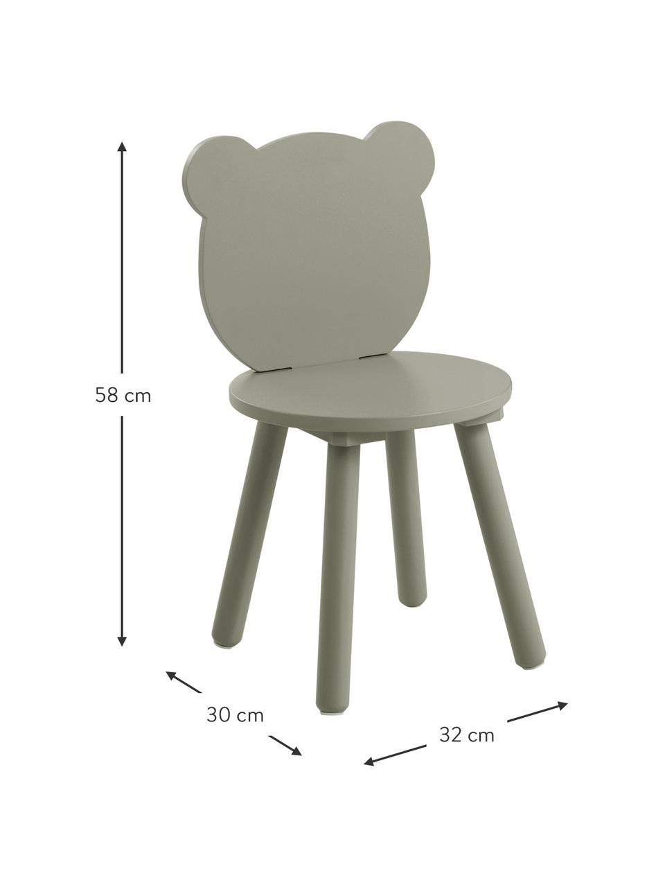 Chaise verte en bois pour enfant Beary, 2 pièces, Bois de pin, MDF (panneau en fibres de bois à densité moyenne), laqué, Vert, larg. 30 x haut. 58 cm
