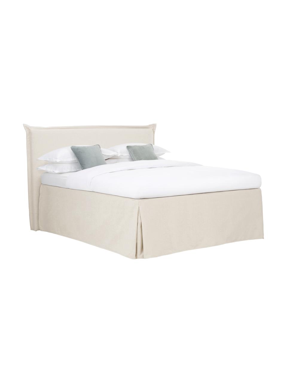 Łóżko kontynentalne premium Violet, Nogi: lite drewno brzozowe, lak, Beżowa tkanina, S 180 x D 200 cm, stopień twardości H2