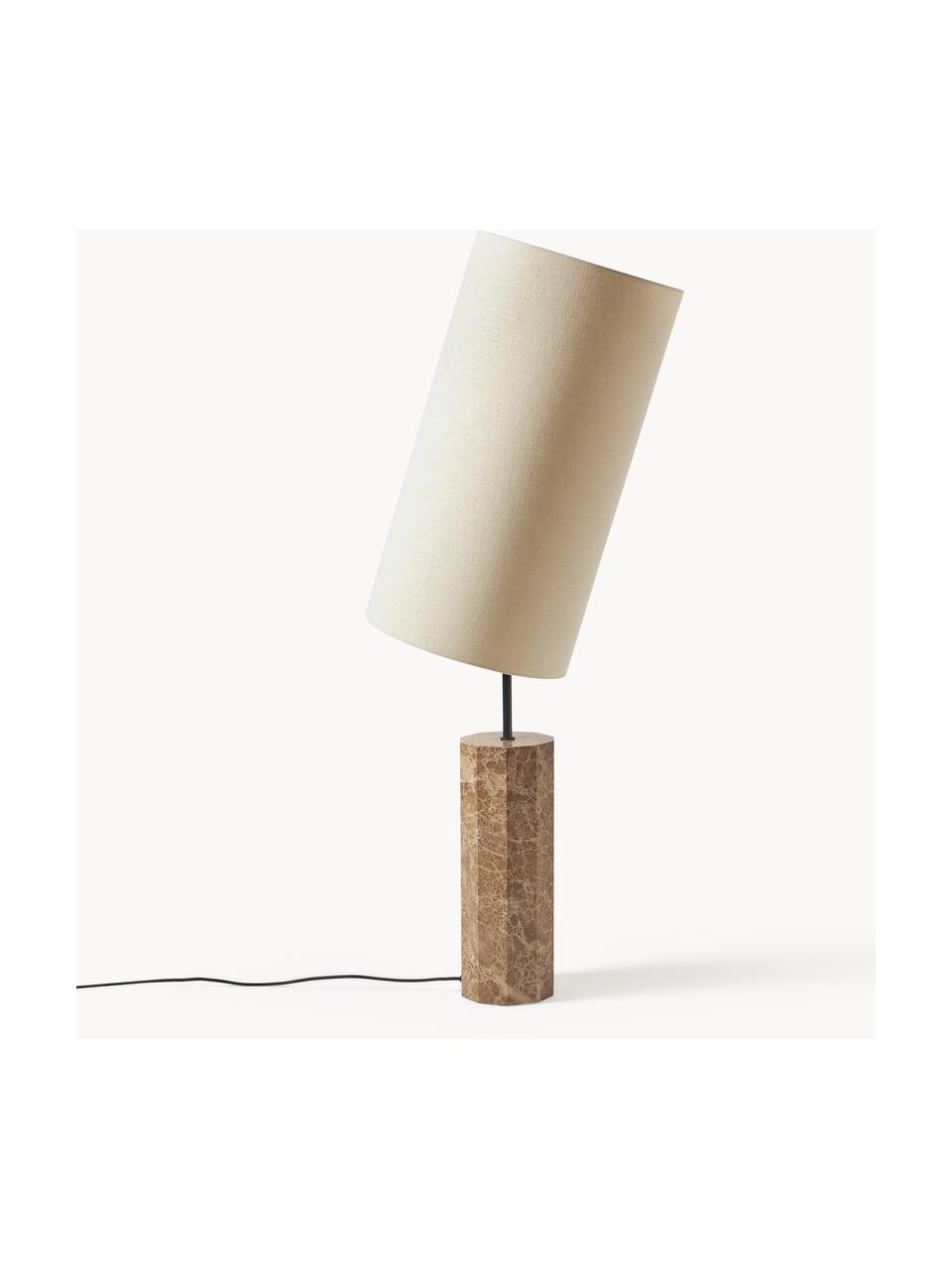 Lampada da terra con base in marmo Elanor, Paralume: lino, Struttura: marmo, Beige chiaro, marrone, marmorizzato, Alt. 128 cm