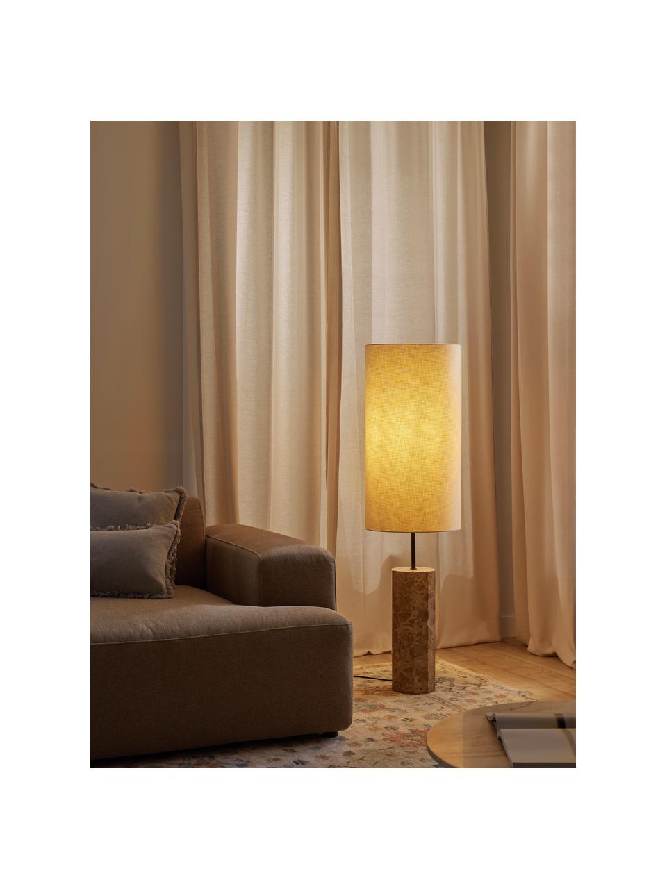 Lámpara de pie de mármol Elanor, Pantalla: lino, Estructura: mármol, Cable: cubierto en tela, Beige claro, marrón, veteado, Al 128 cm