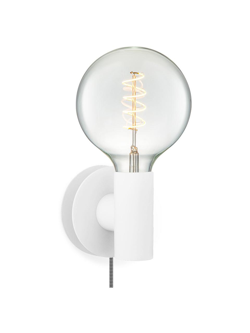 Petite applique ampoule nue avec prise secteur Wally, Blanc, noir-blanc, larg. 12 x haut. 12 cm