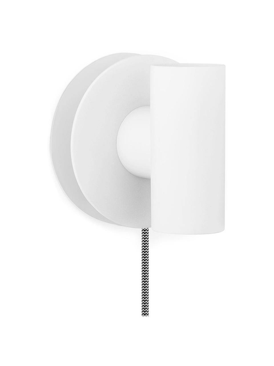 Petite applique ampoule nue avec prise secteur Wally, Blanc, noir-blanc, larg. 12 x haut. 12 cm