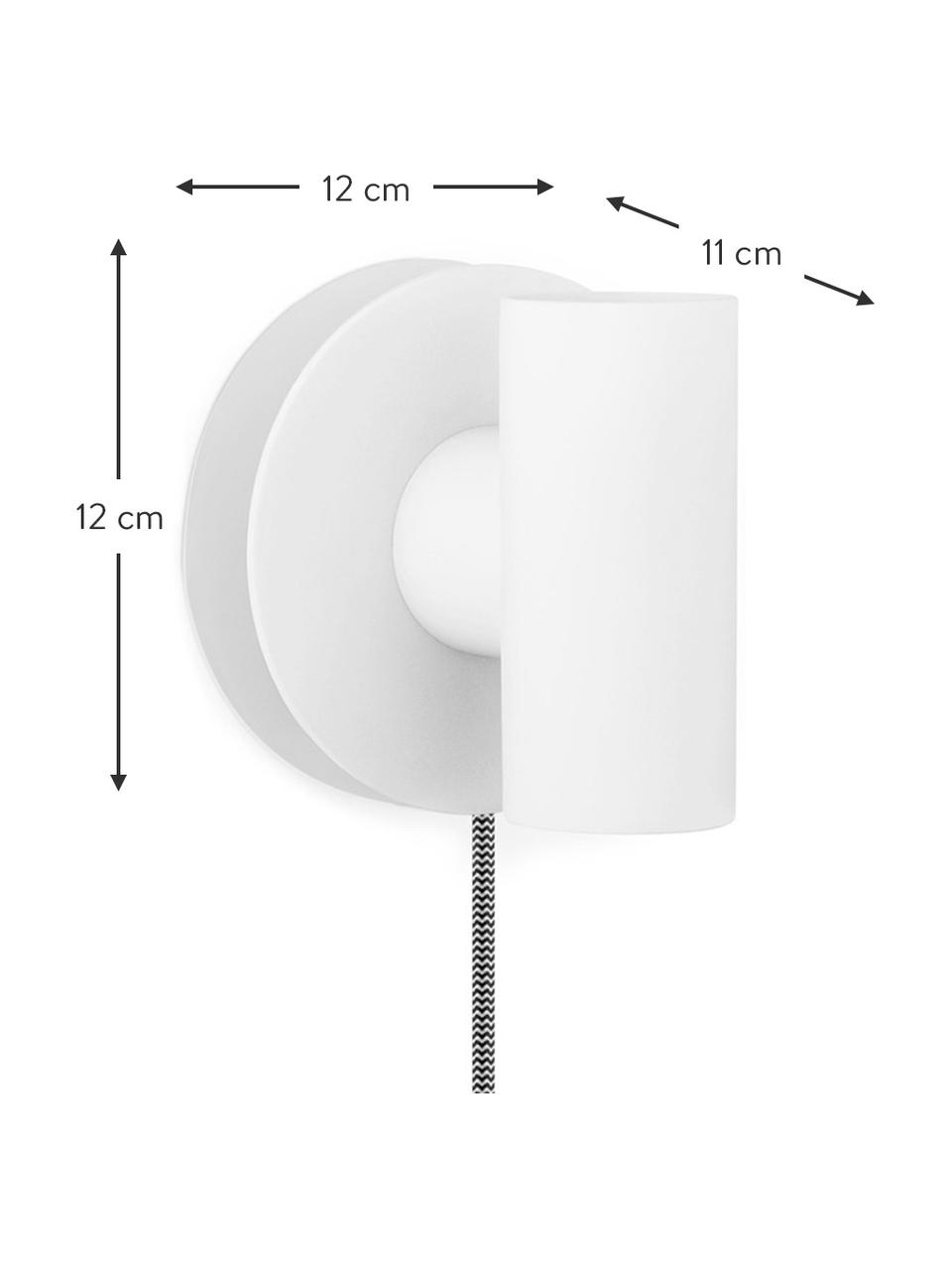 Kleine wandlamp Wally in wit, met stekker, Fitting: kunststof, Wit, zwart-wit, B 12 x H 12 cm