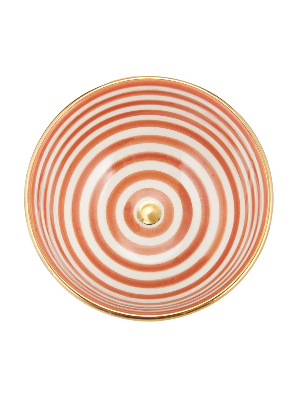Ciotola fatta a mano stile marocchino con bordo oro Moyen, Ø 15 cm, Ceramica, Arancione, crema, oro, Ø 15 x Alt. 9 cm